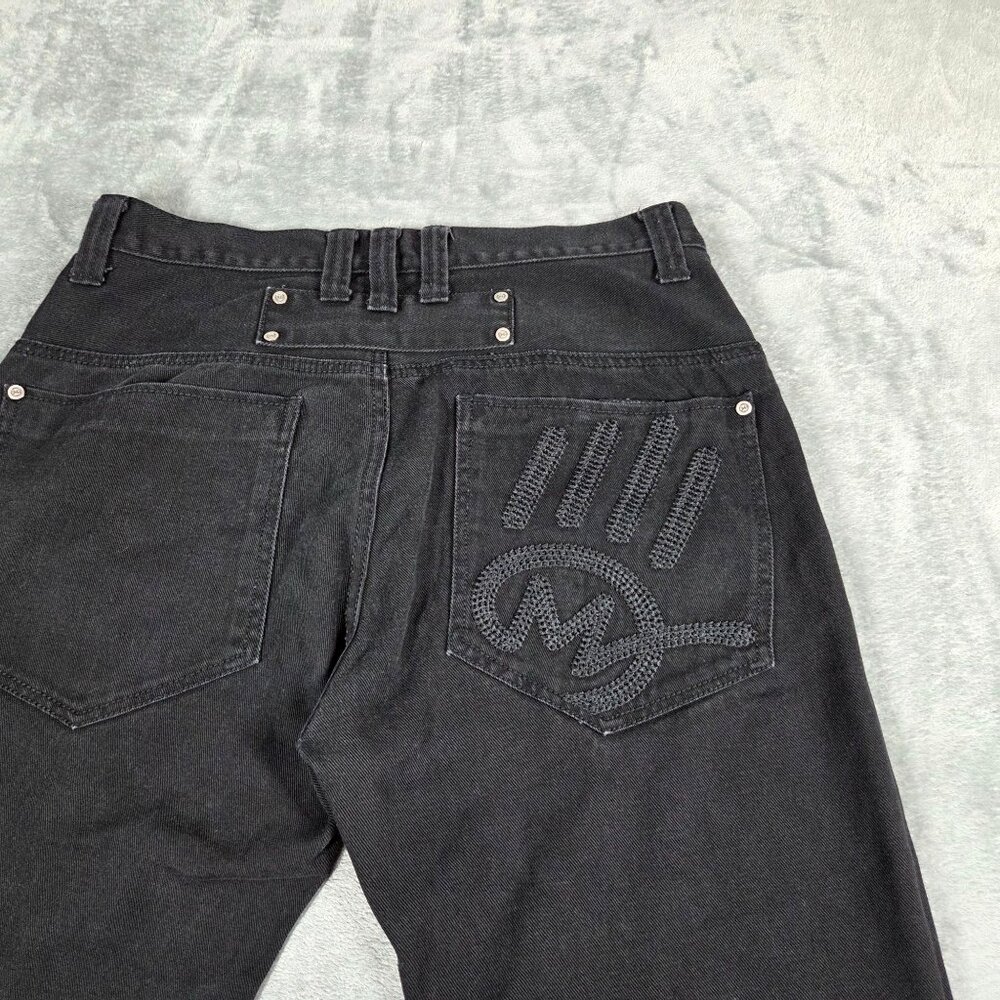 Miskeen Originals Jeans Mens 36 Black Embroidered Wide Leg Baggy Hip Hop Skater